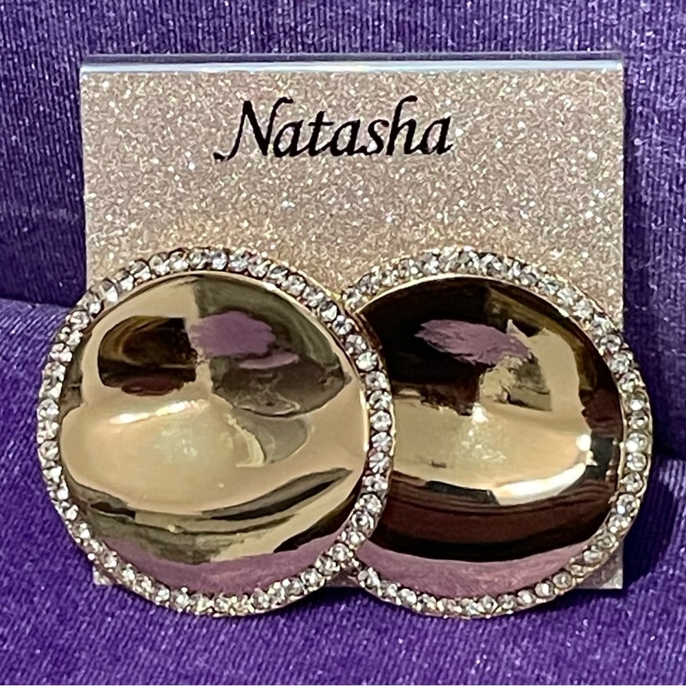 Natasha Couture Gold Rhinestone Clip + Pierced Statement Earrings